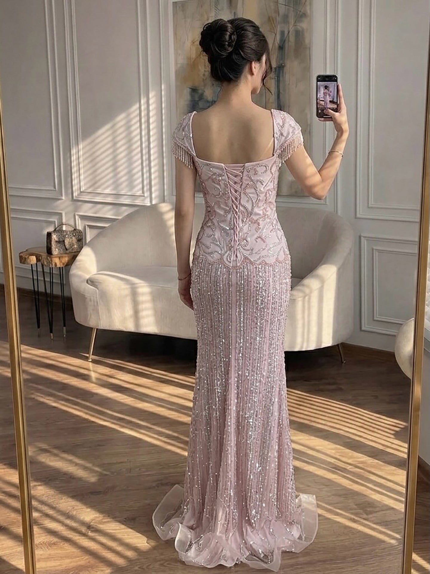 Luxury Pink Beaded Mermaid Evening Dress LA73550 SERENE HILL