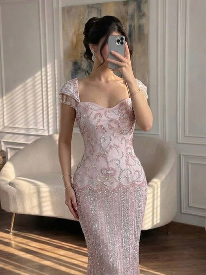 Luxury Pink Beaded Mermaid Evening Dress LA73550 SERENE HILL