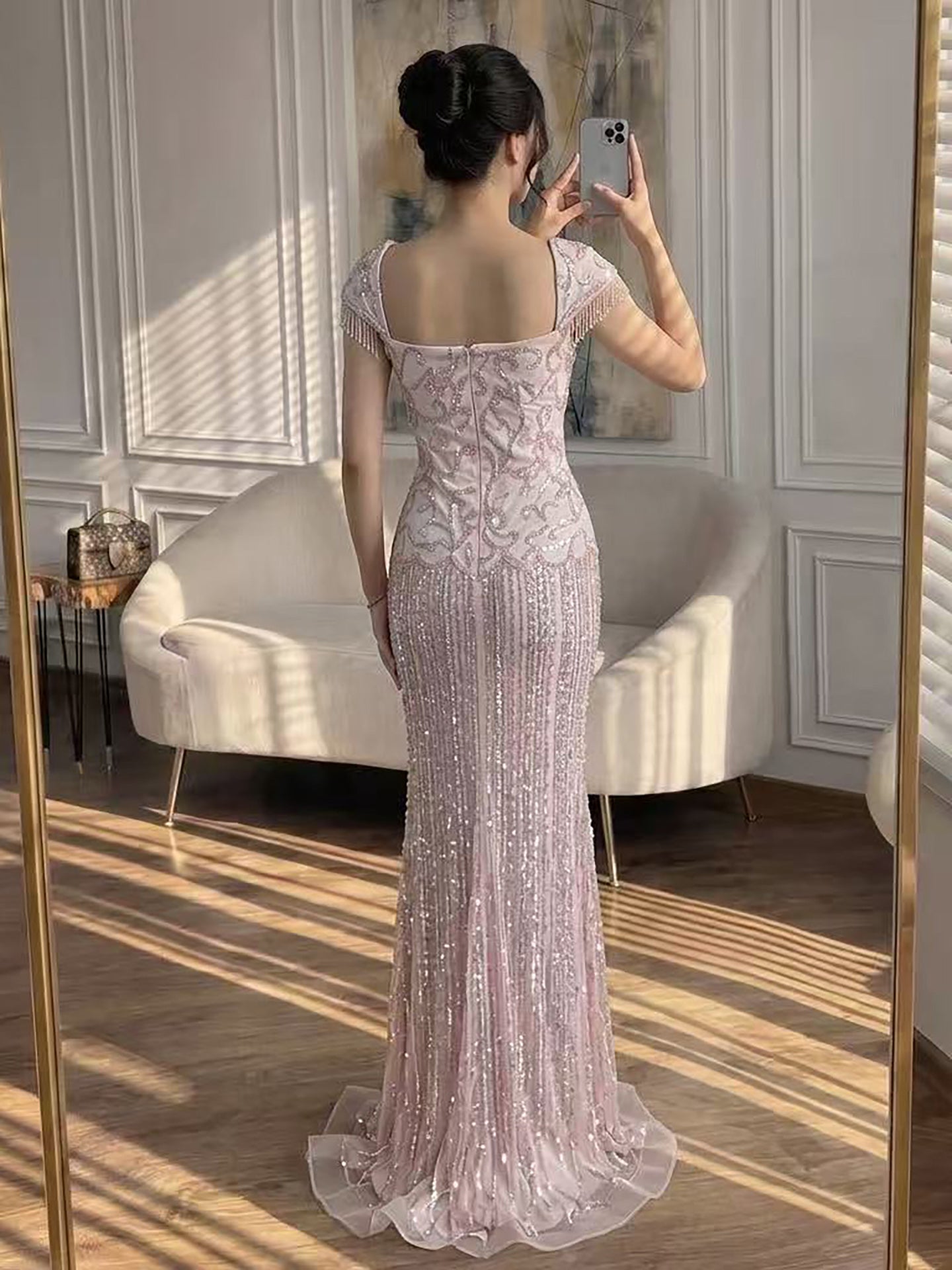 Luxury Pink Beaded Mermaid Evening Dress LA73550 SERENE HILL