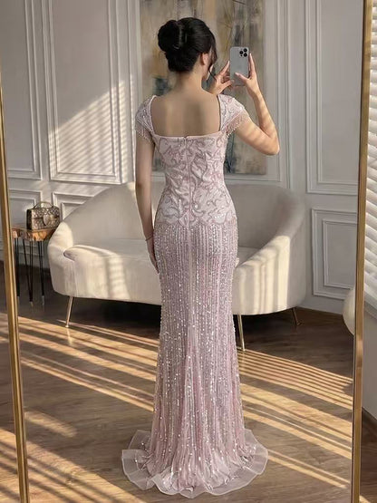 Luxury Pink Beaded Mermaid Evening Dress LA73550 SERENE HILL