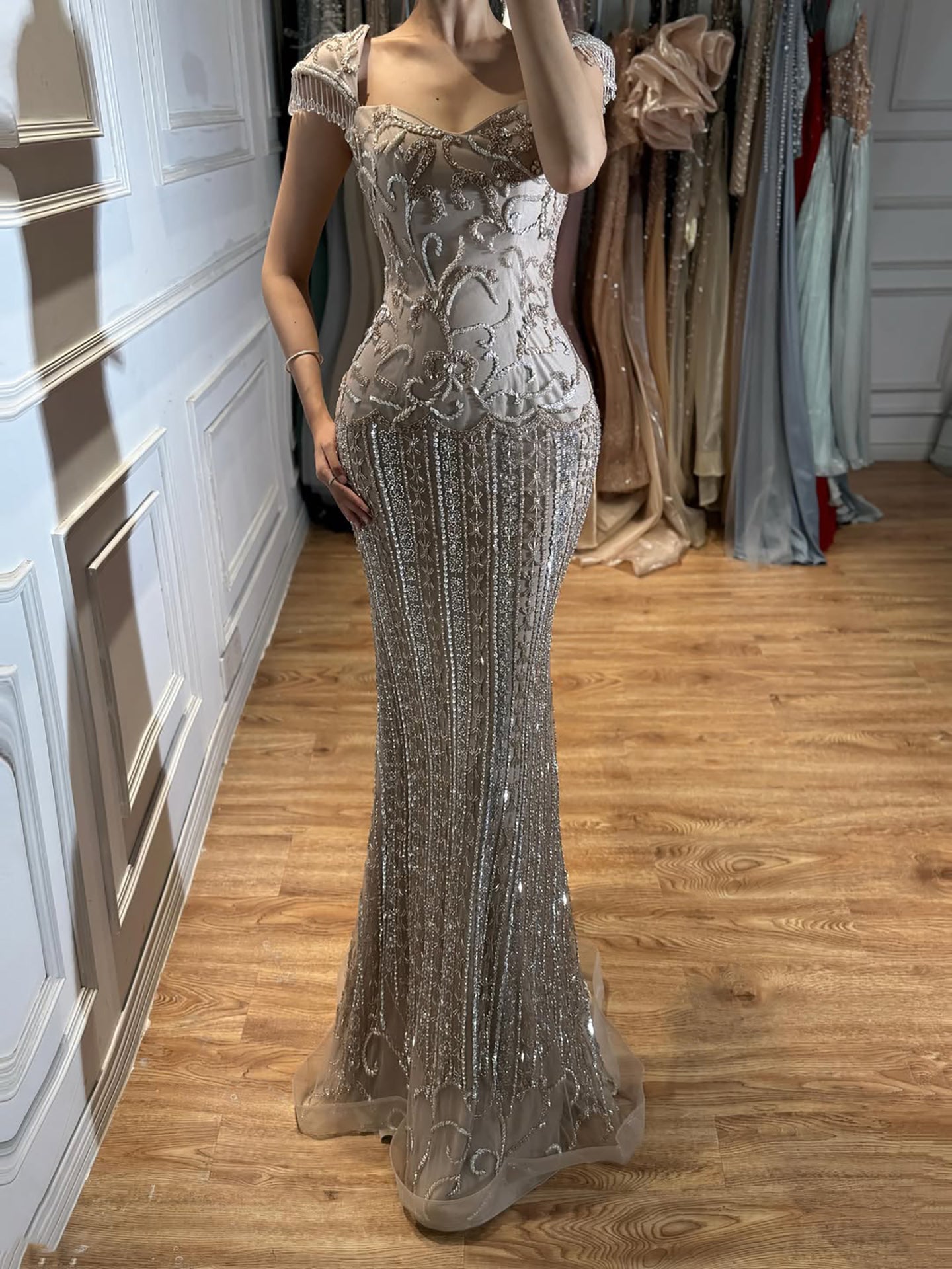 Luxury Pink Beaded Mermaid Evening Dress la73550 SERENE HILL