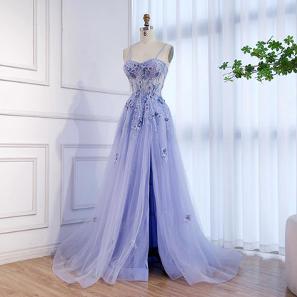 Luxury Blue Strapless Beaded A-Line Prom Dress LA73551