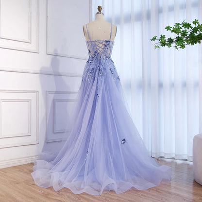 Luxury Blue Strapless Beaded A-Line Prom Dress LA73551