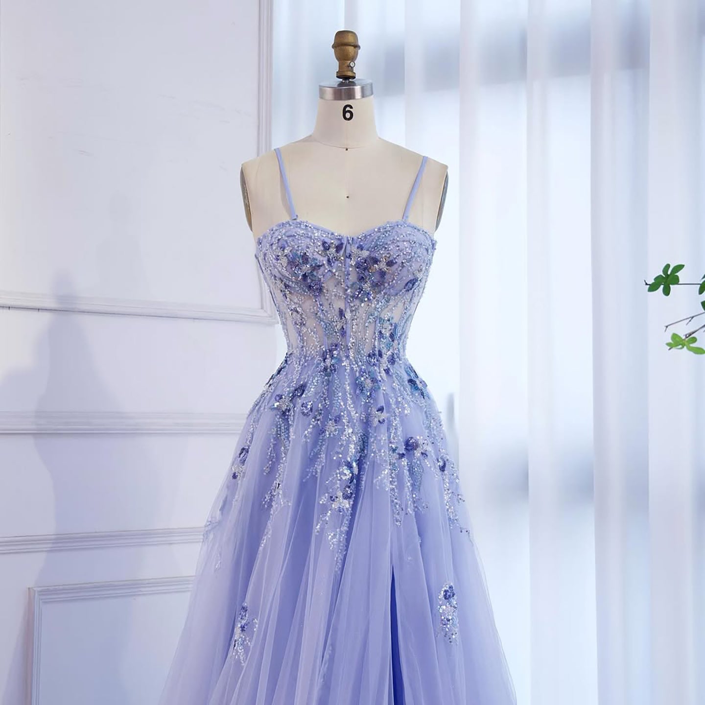 Luxury Blue Strapless Beaded A-Line Prom Dress LA73551