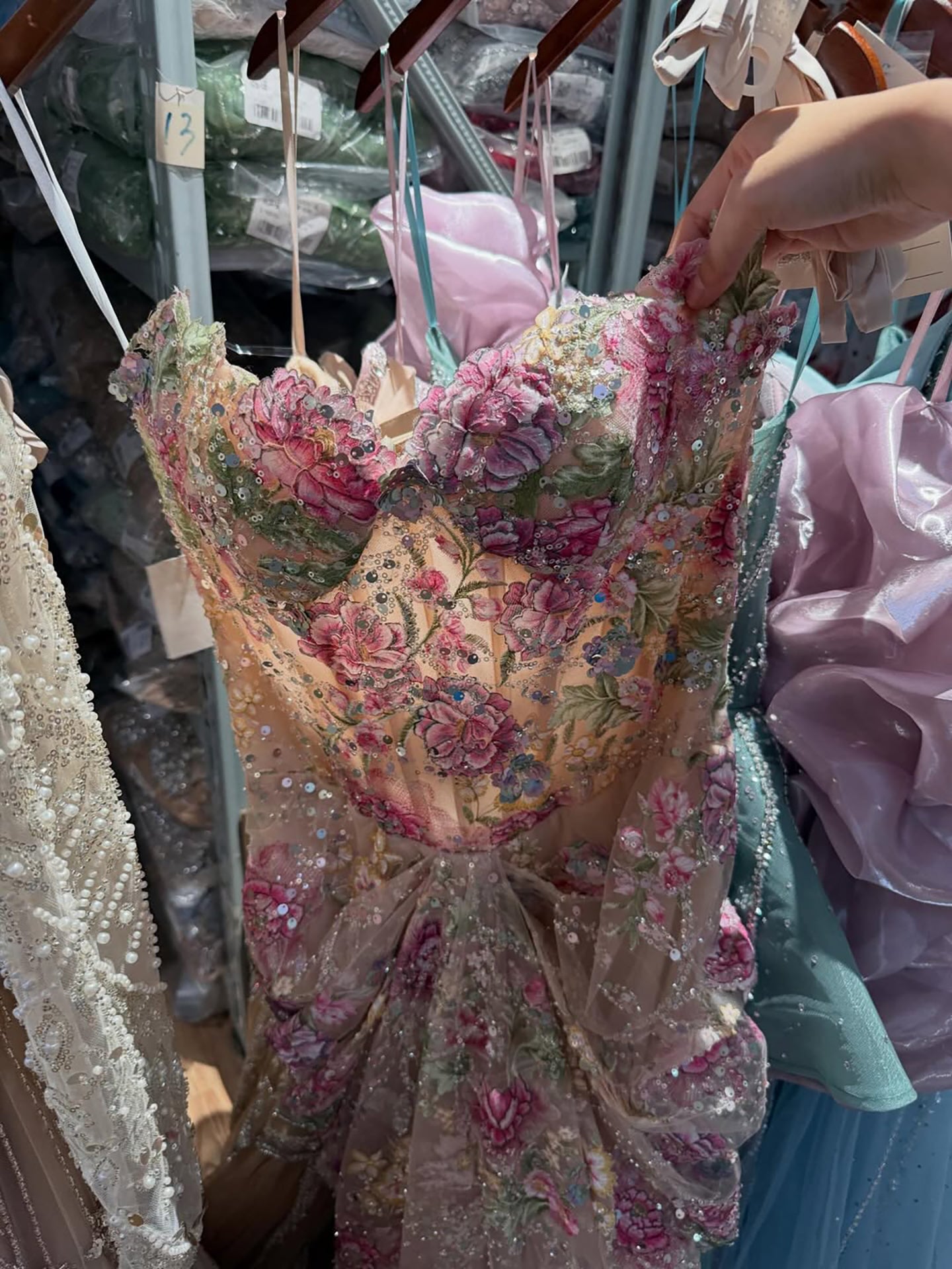 Luxury Saudi Arabic Pink 3D Flower Strapless Beaded Mermaid Evening Dress LA73552