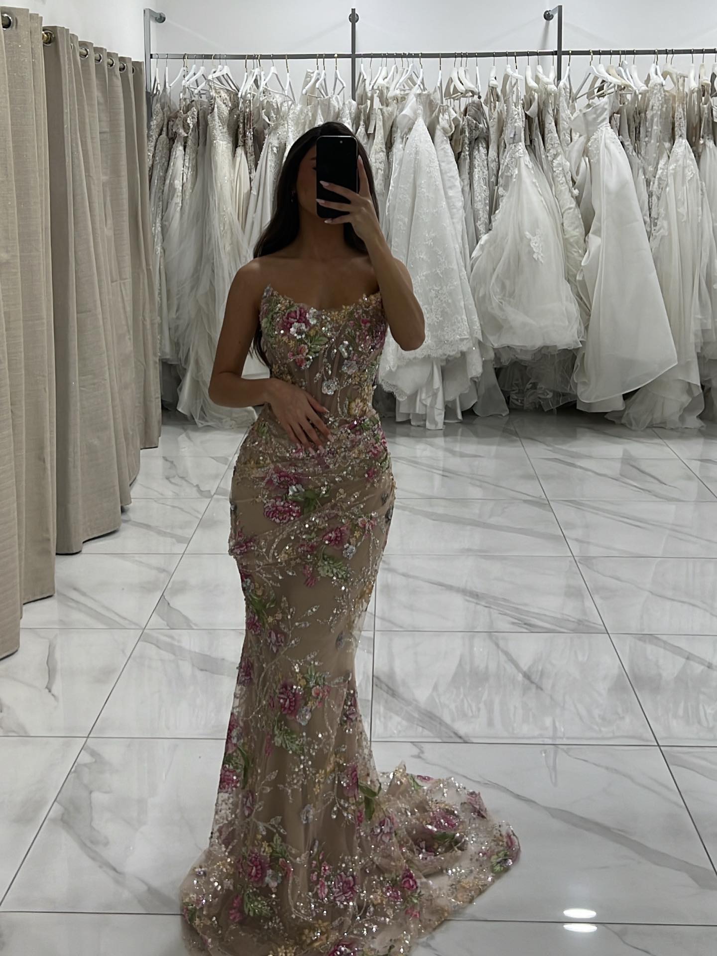 Luxury Nude Floral Beaded Sheer Mermaid Evening Dress LA73552A - SERENE  HILL