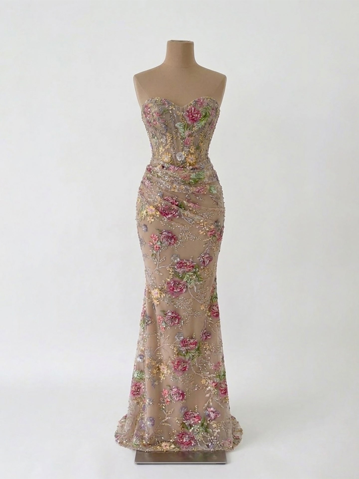 Luxury Nude Pink Floral Beaded Mermaid Evening Dress LA73552F SERENE HILL