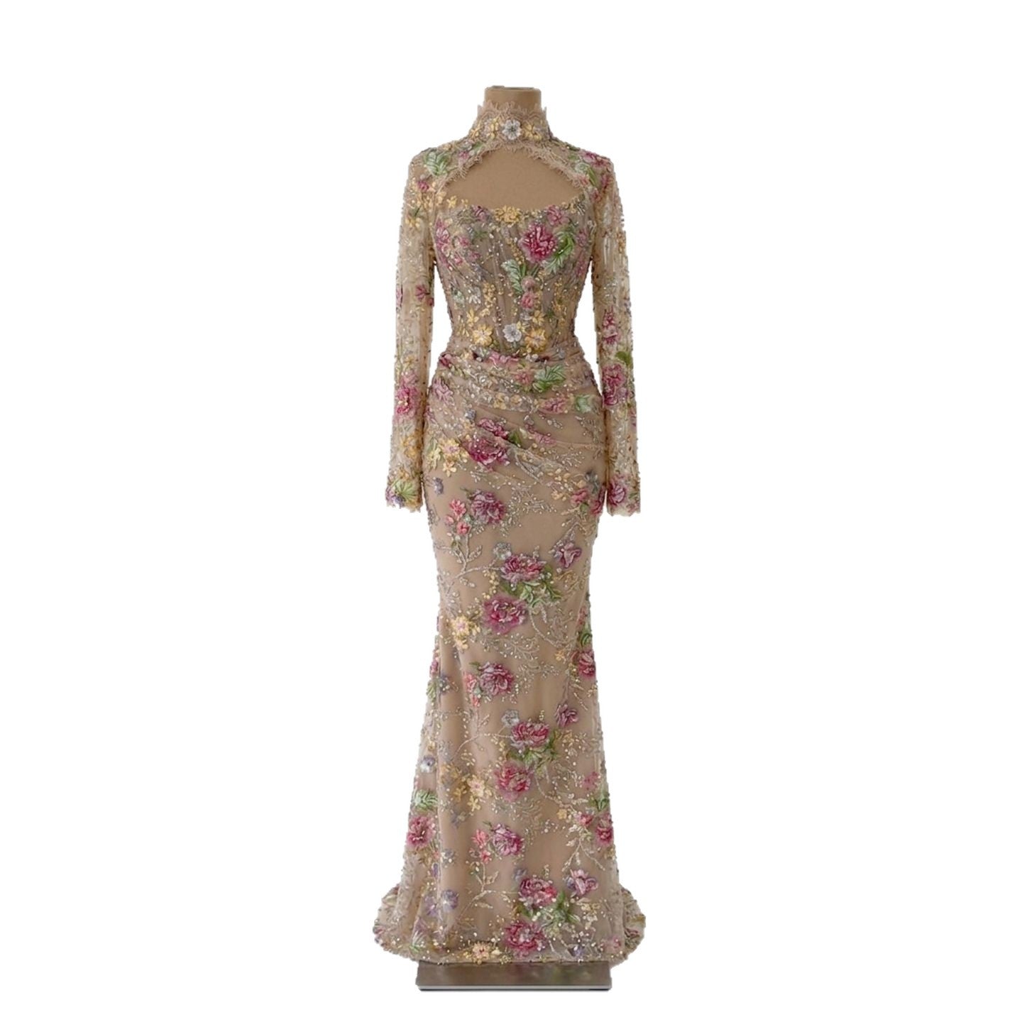 Luxury Nude Pink Floral Beaded Mermaid Evening Dress LA73552F SERENE HILL