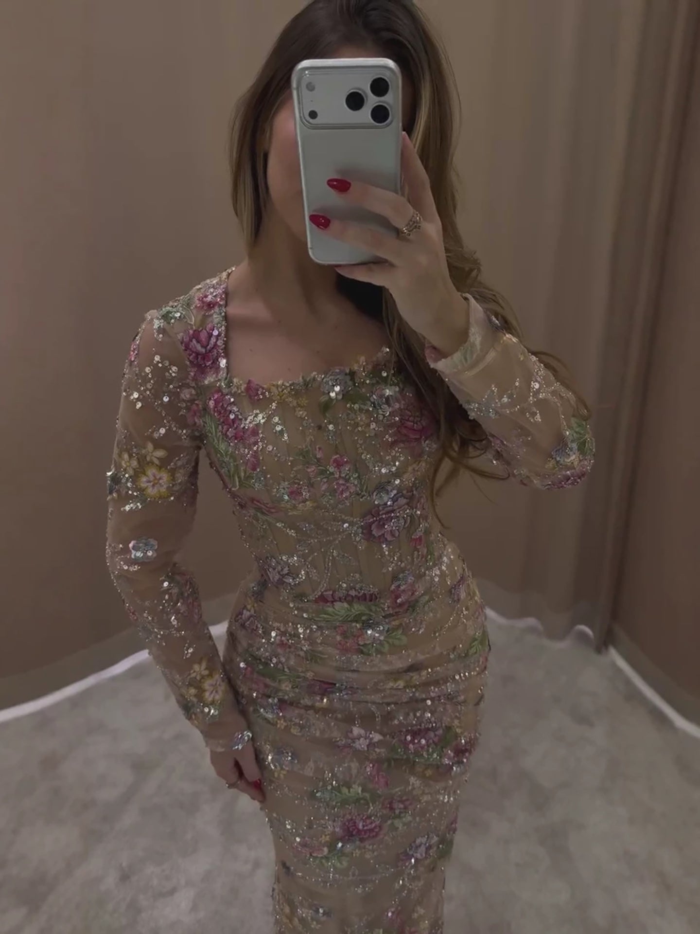 Luxury Nude Pink Floral Beaded Mermaid Evening Dress LA73552G SERENE HILL