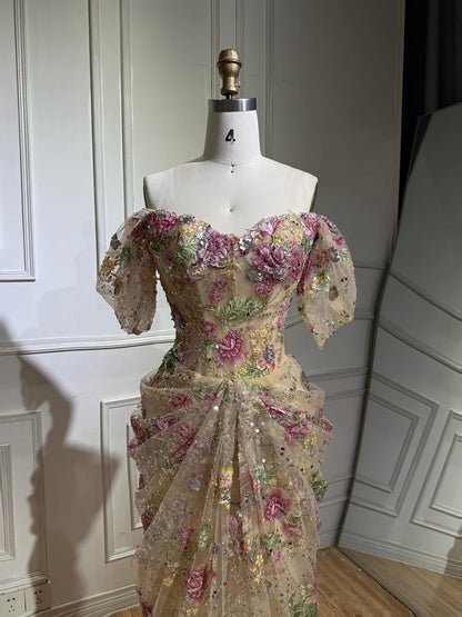 Luxury Nude Floral Off Shoulder Mermaid Dress LA73552I SERENE HILL