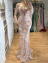 Luxury Nude Pink Floral Beaded Mermaid Evening Dress Long Sleeves LA73552B SERENE HILL