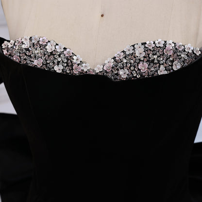 Luxury Black Off Shoulder Mermaid Evening Dress with Bow LA73581