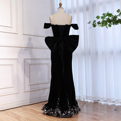 Luxury Black Off Shoulder Mermaid Evening Dress with Bow LA73581