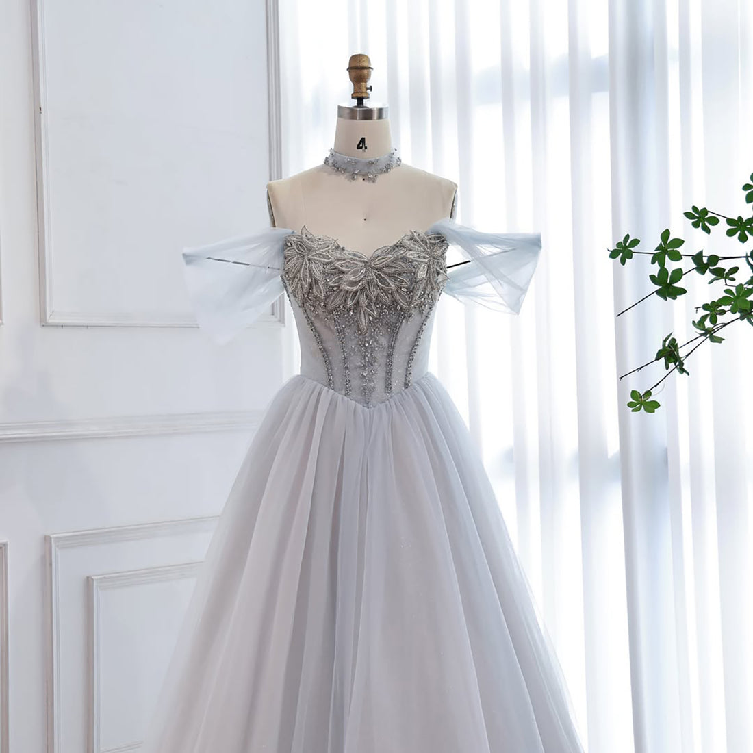 Luxury Blue A Line Beaded Evening Dress For Formal Occasion LA73584 - SERENE  HILL