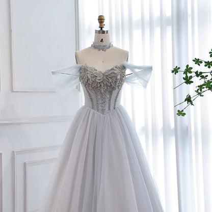 Luxury Blue A Line Beaded Evening Dress For Formal Occasion LA73584 - SERENE  HILL