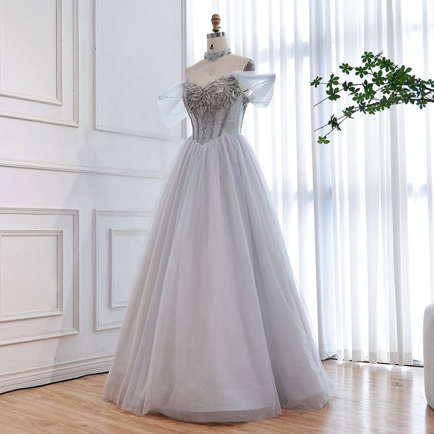 Luxury Blue A Line Beaded Evening Dress For Formal Occasion LA73584 - SERENE  HILL
