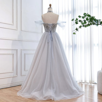 Luxury Blue A Line Beaded Evening Dress For Formal Occasion LA73584 - SERENE  HILL