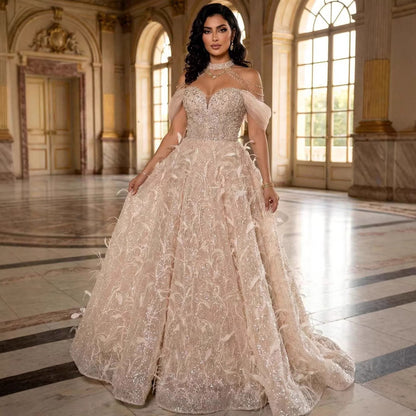 Luxury Pink Off The Shoulder 3D Flower Beaded Ball Gown LA73585 - SERENE  HILL
