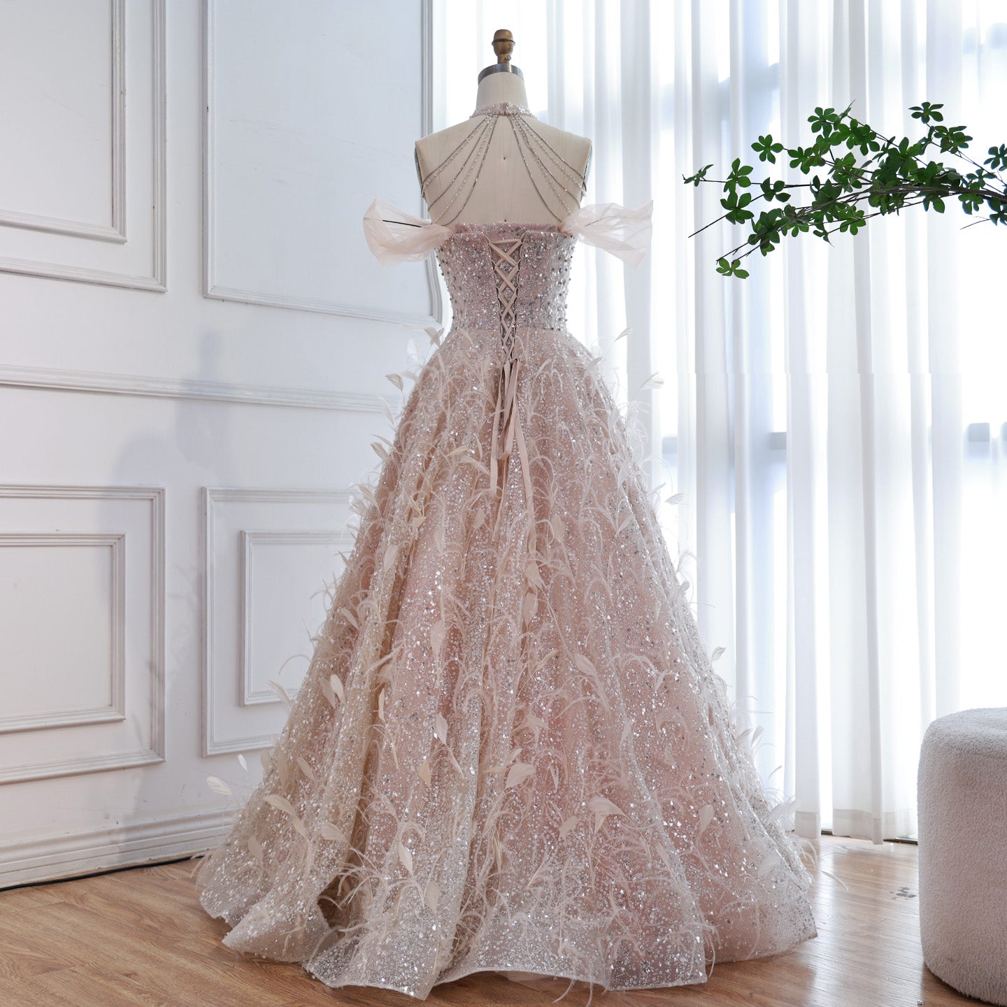Luxury Pink Off The Shoulder 3D Flower Beaded Ball Gown LA73585 - SERENE  HILL