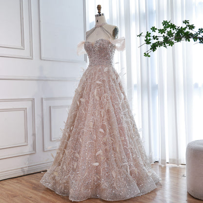 Luxury Pink Off The Shoulder 3D Flower Beaded Ball Gown LA73585 - SERENE  HILL