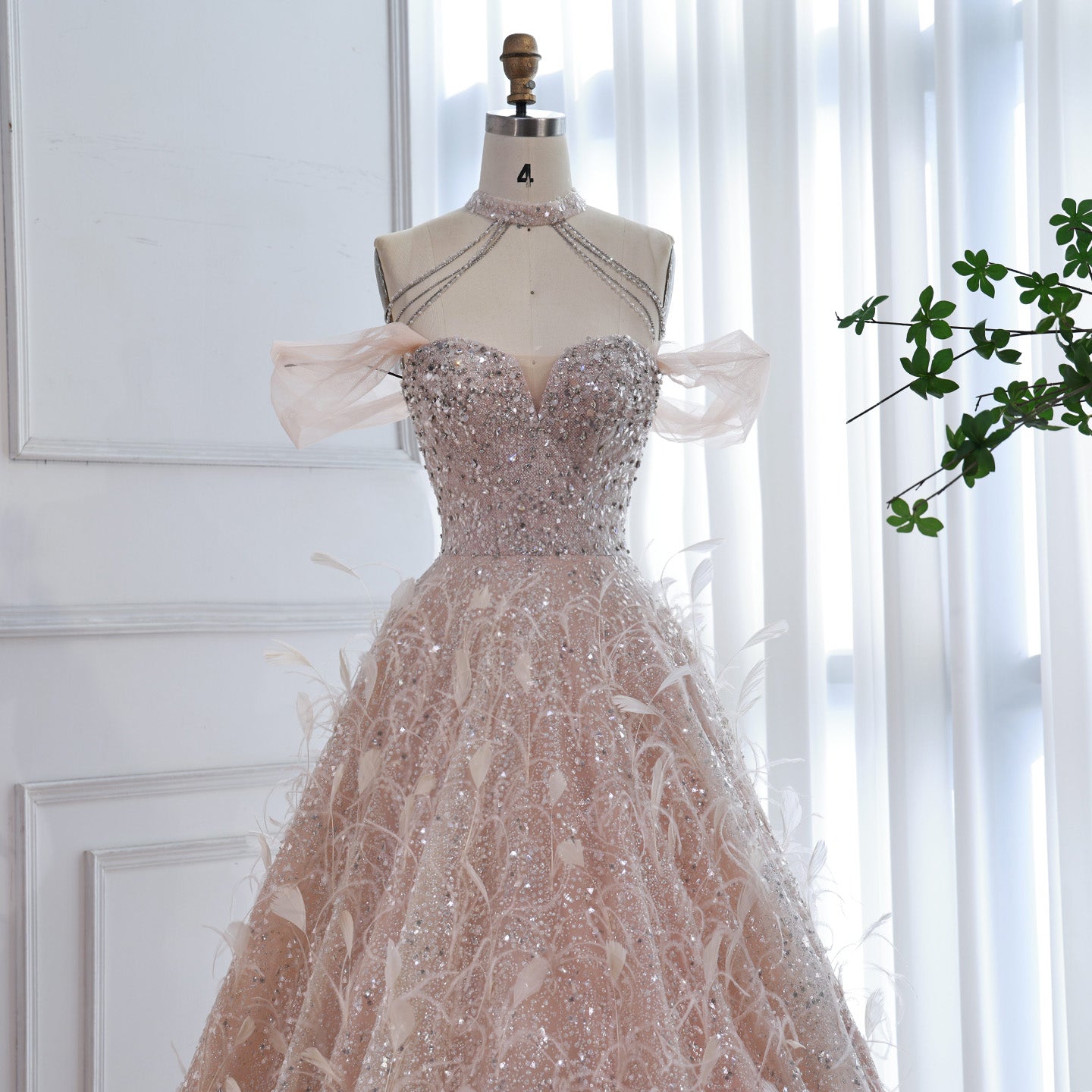 Luxury Pink Off The Shoulder 3D Flower Beaded Ball Gown LA73585 - SERENE  HILL