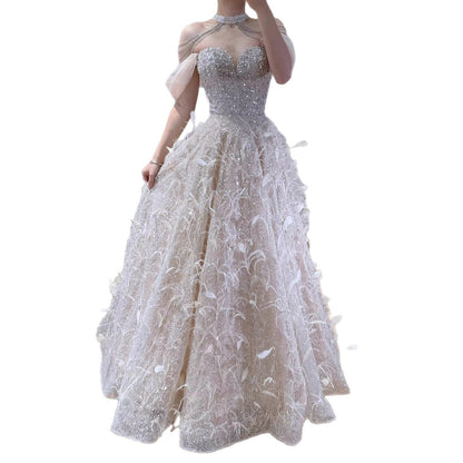 Luxury Pink Off The Shoulder 3D Flower Beaded Ball Gown LA73585 - SERENE  HILL