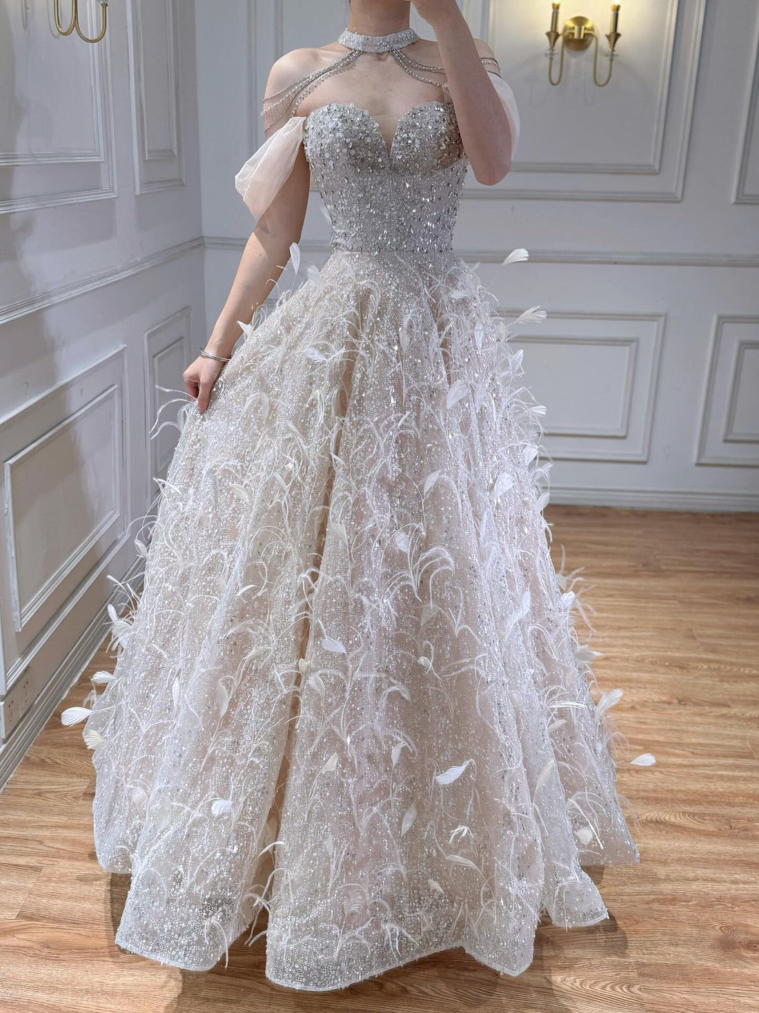 Luxury Pink Off The Shoulder 3D Flower Beaded Ball Gown LA73585 - SERENE  HILL