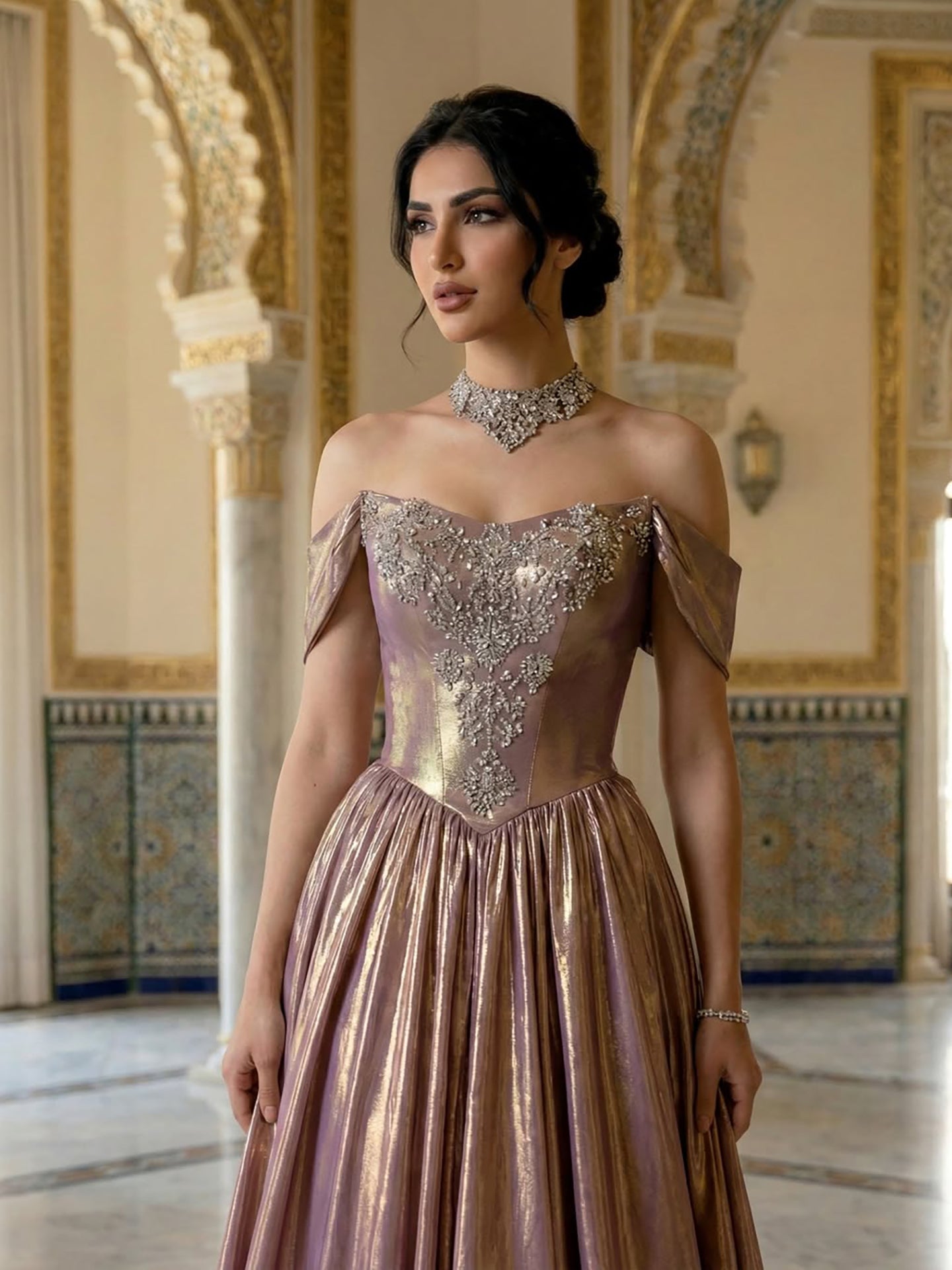 Luxury Purple Gold Crystal Beaded A Line Evening Dress LA73588 - SERENE  HILL