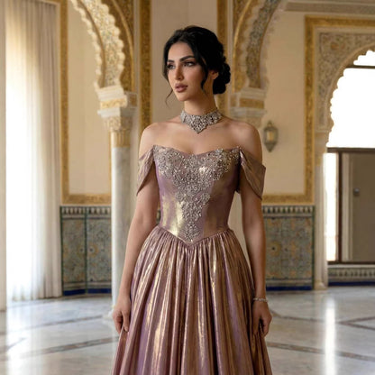 Luxury Purple Gold Crystal Beaded A Line Evening Dress LA73588 - SERENE  HILL