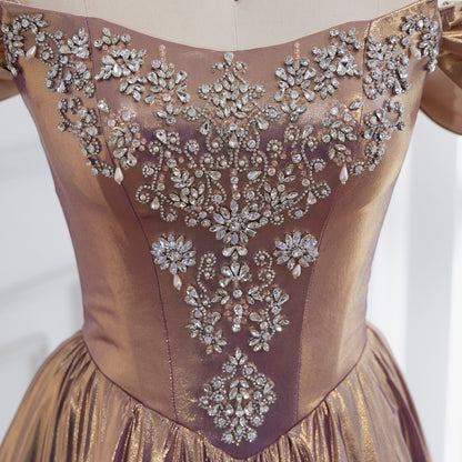 Luxury Purple Gold Crystal Beaded A Line Evening Dress LA73588 - SERENE  HILL