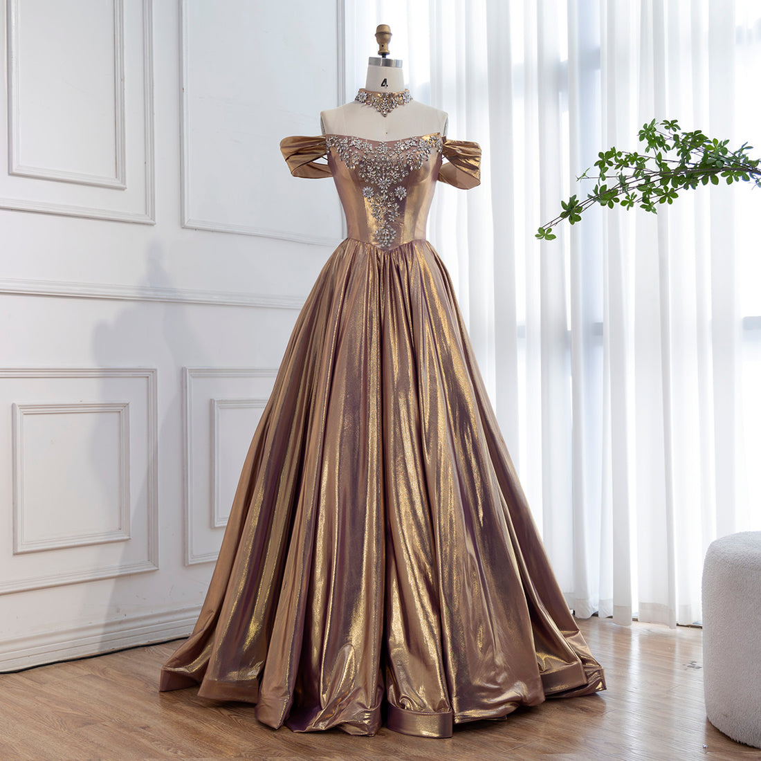 Luxury Purple Gold Crystal Beaded A Line Evening Dress LA73588 - SERENE  HILL