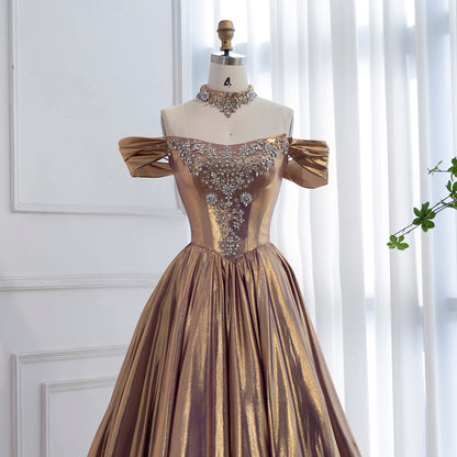 Luxury Purple Gold Crystal Beaded A Line Evening Dress LA73588 - SERENE  HILL