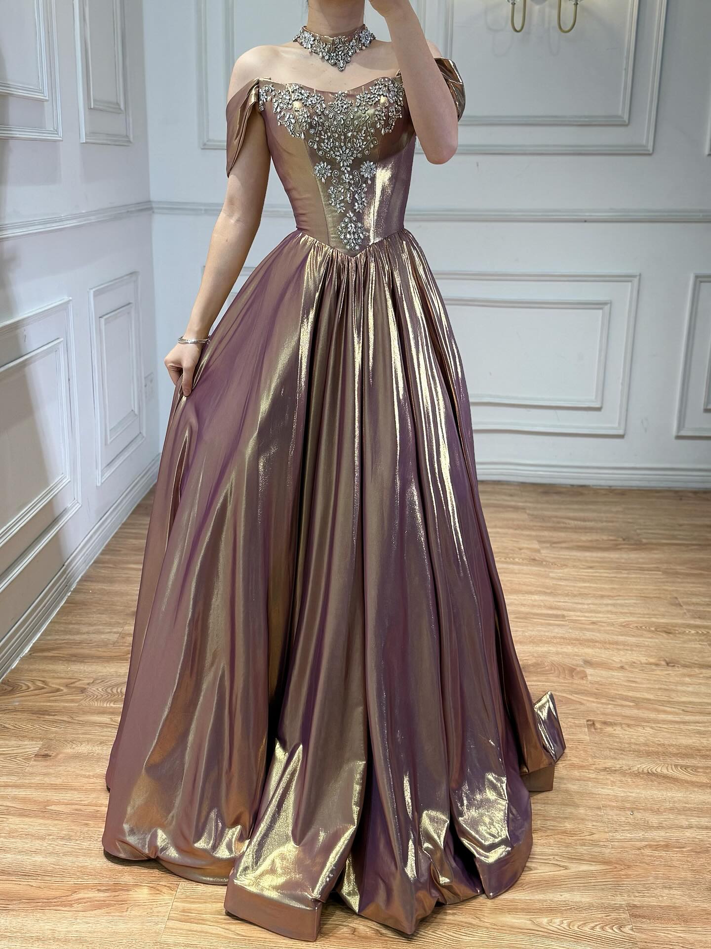Luxury Purple Gold Crystal Beaded A Line Evening Dress LA73588 - SERENE  HILL
