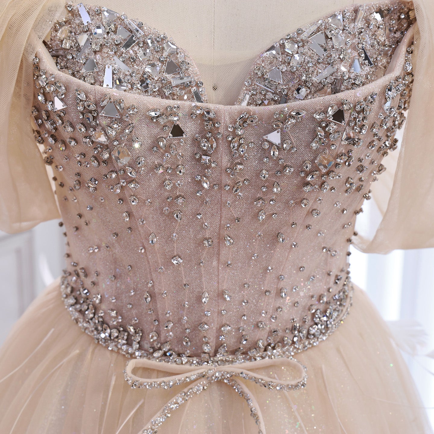 Luxury Champagne Crystal Beaded Feather A Line Evening Dress LA73591 - SERENE  HILL
