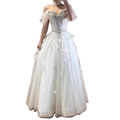 Luxury White Crystal Beaded Feather A-Line Evening Dress LA73591A - SERENE  HILL