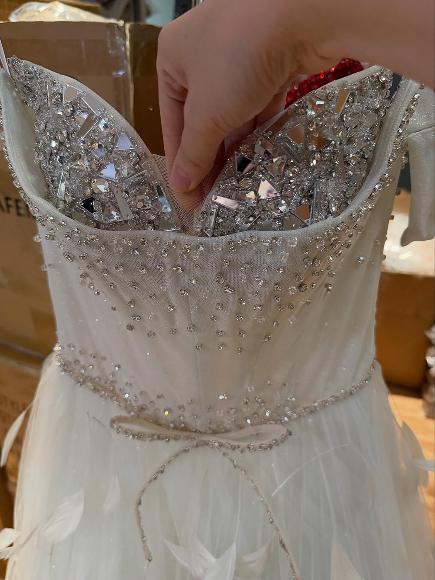 Luxury White Crystal Beaded Feather A-Line Evening Dress LA73591A - SERENE  HILL