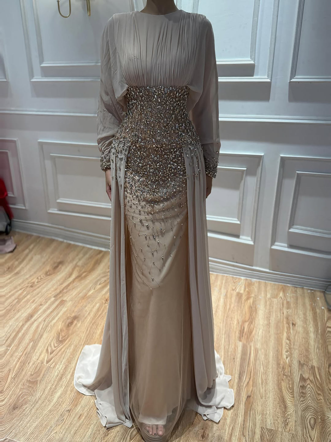 Luxury Nude Crystal Beaded Long Sleeves Evening Dress LA73598 SERENE HILL