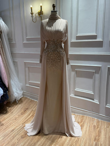 Luxury Nude Crystal Beaded Long Sleeves Evening Dress LA73598 SERENE HILL