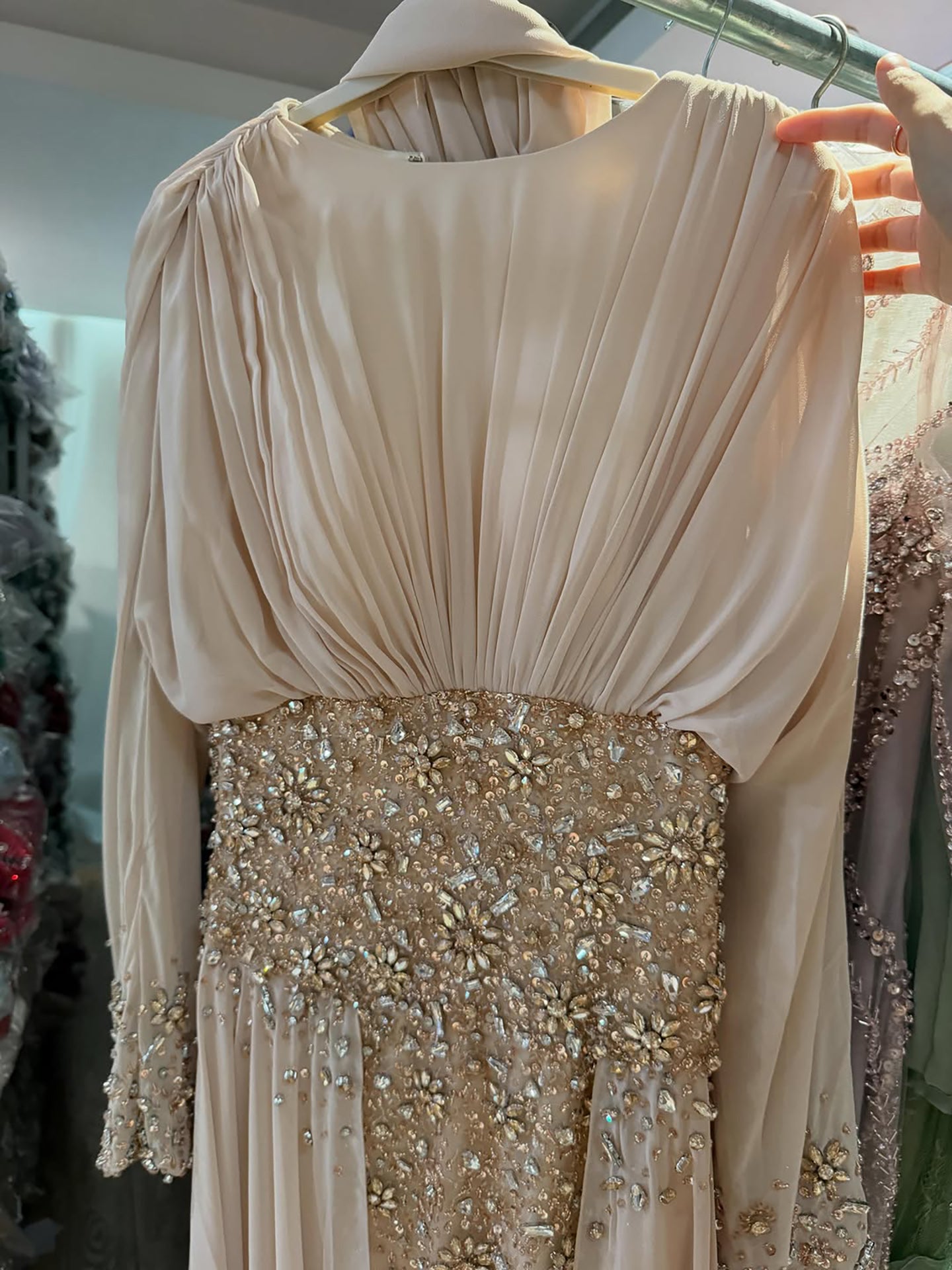 Luxury Nude Crystal Beaded Long Sleeves Evening Dress LA73598 SERENE HILL