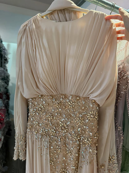 Luxury Nude Crystal Beaded Long Sleeves Evening Dress LA73598 SERENE HILL