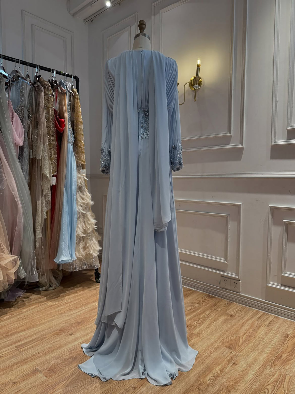 Luxury Nude Crystal Beaded Long Sleeves Evening Dress LA73598