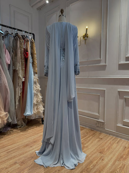 Luxury Nude Crystal Beaded Long Sleeves Evening Dress LA73598
