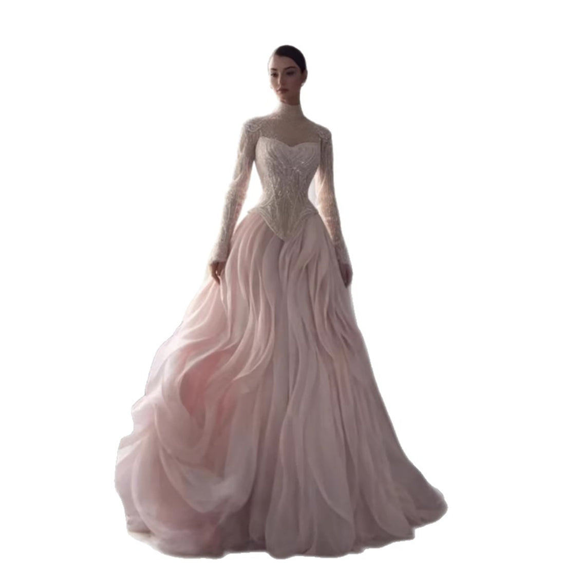 Luxury Pink Beaded High Neck Ball Gown LA73603A - SERENE  HILL