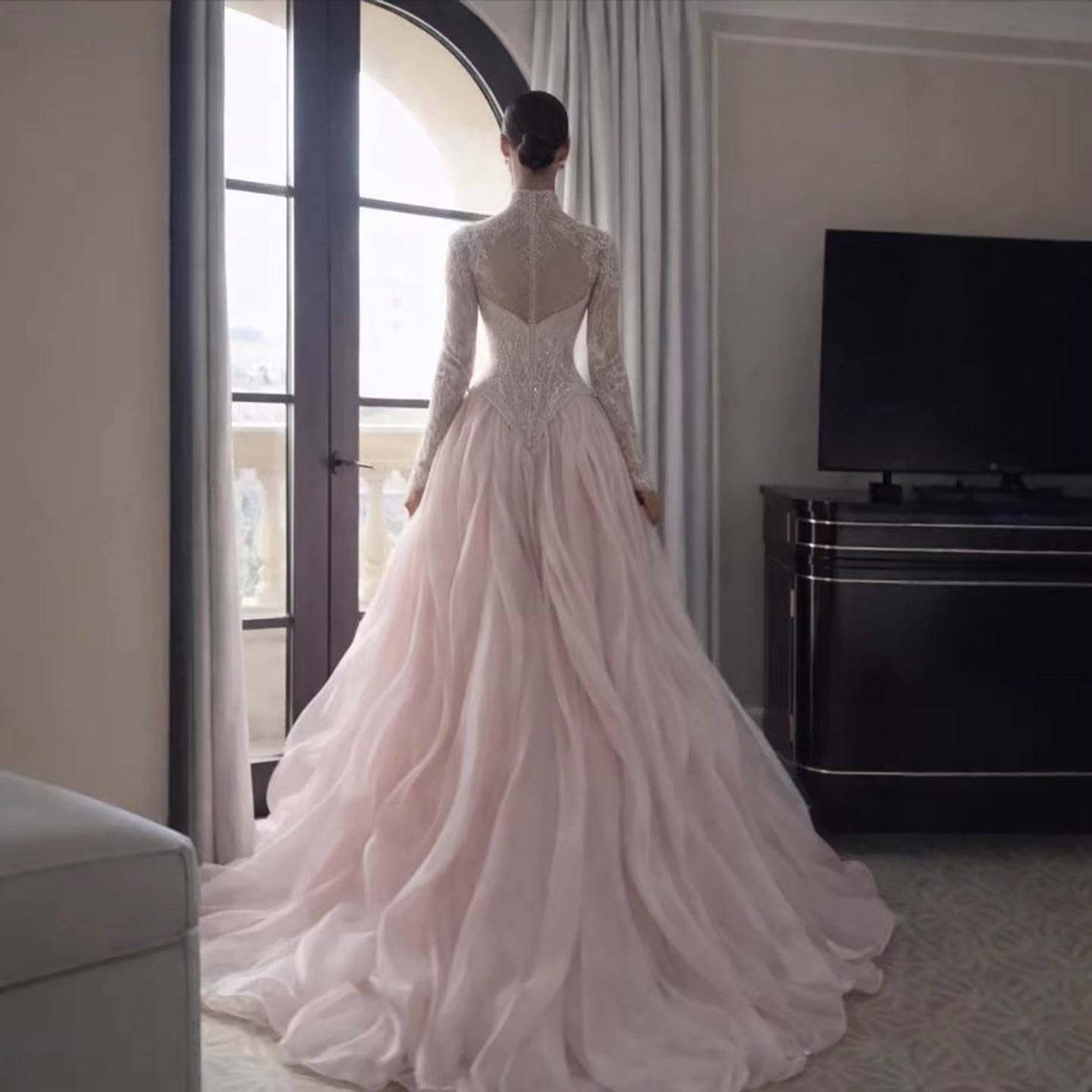 Luxury Pink Beaded High Neck Ball Gown LA73603A Pink / 4