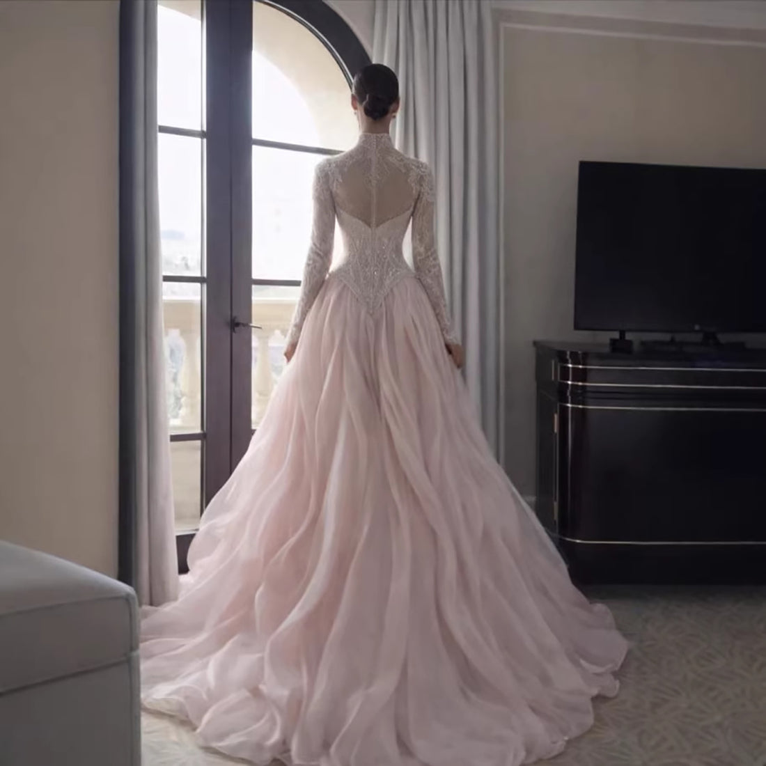 Luxury Pink Beaded High Neck Ball Gown LA73603A - SERENE  HILL