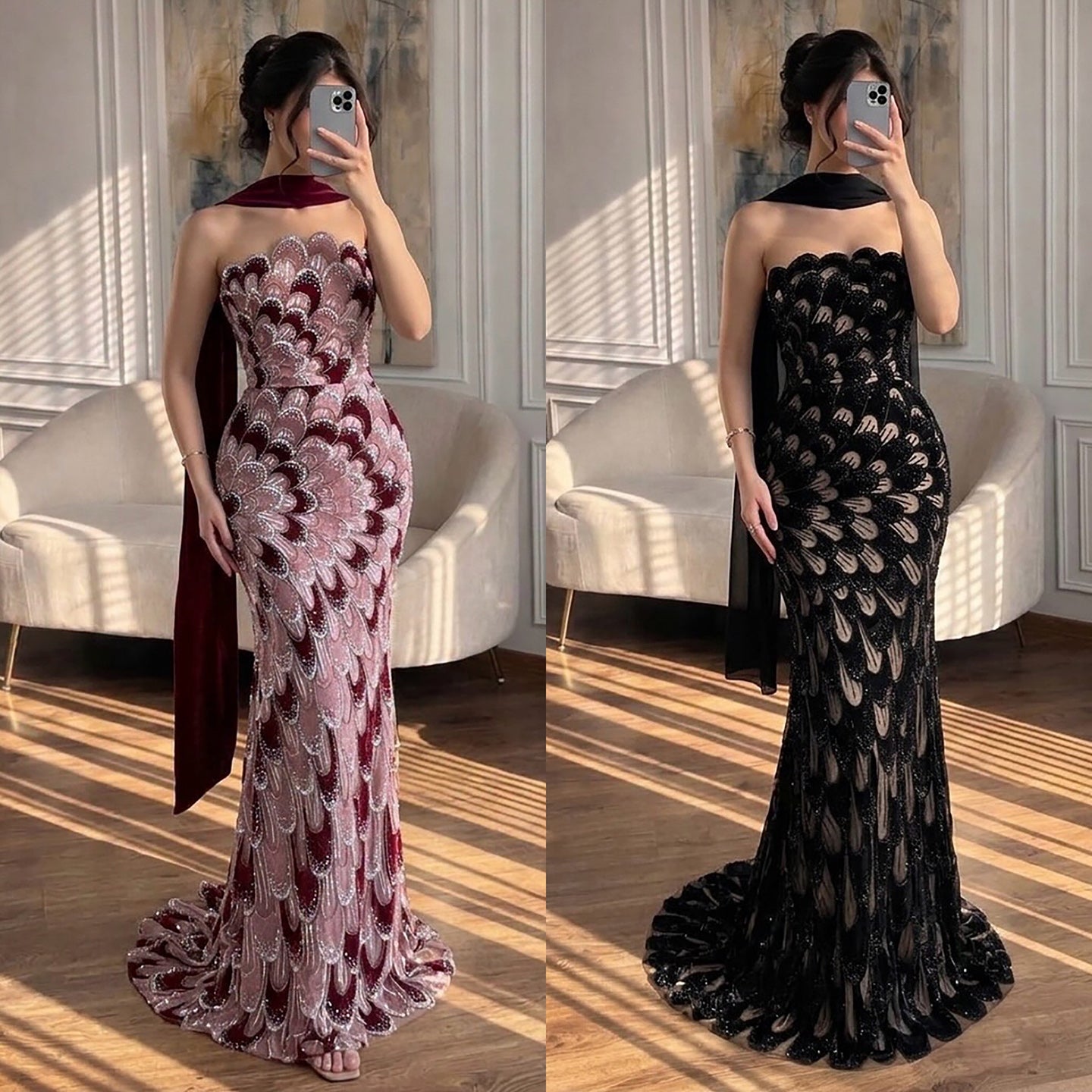 Luxury Pink Strapless Beaded Mermaid Evening Dress LA73607