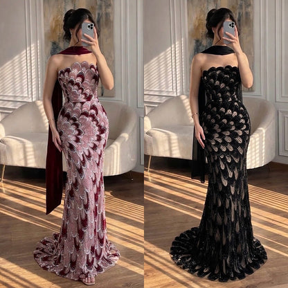 Luxury Pink Strapless Beaded Mermaid Evening Dress LA73607