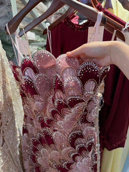 Luxury Pink Strapless Beaded Mermaid Evening Dress LA73607