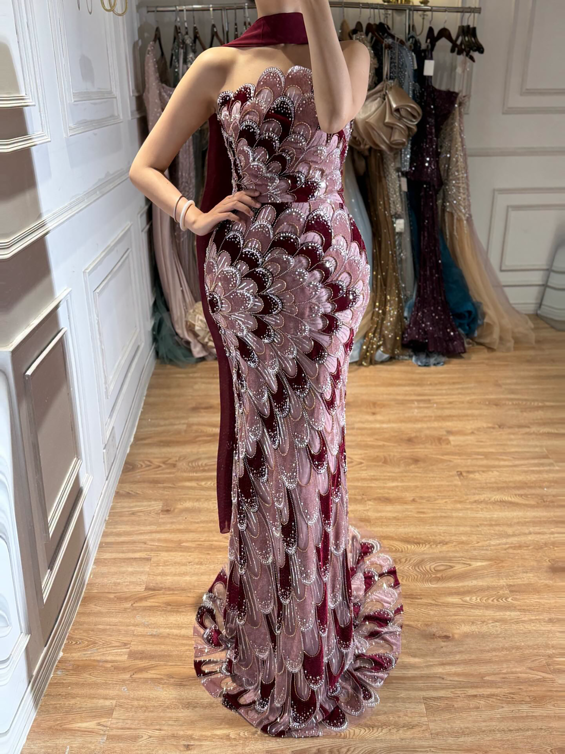Luxury Pink Strapless Beaded Mermaid Evening Dress LA73607