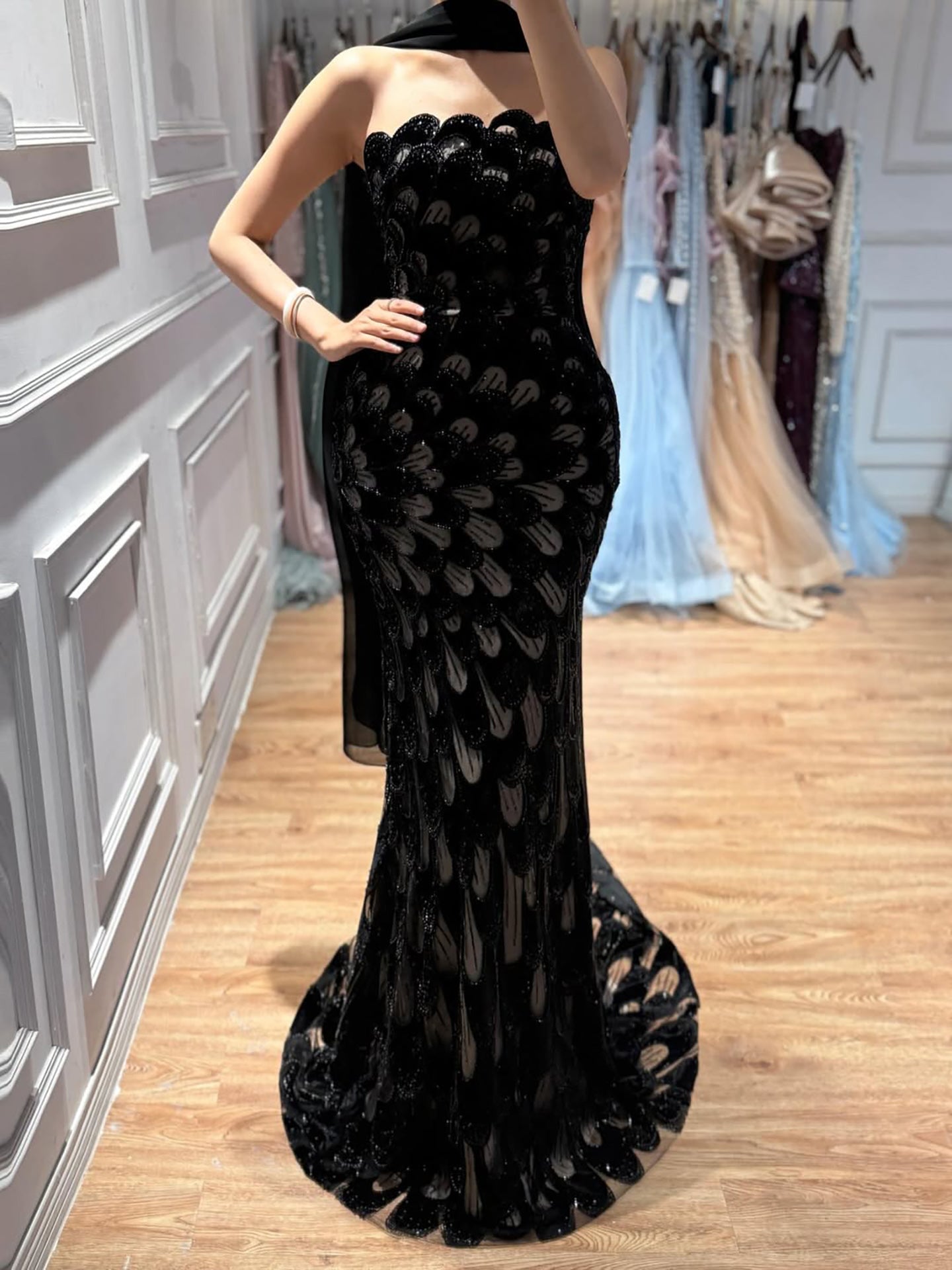 Luxury Pink Strapless Beaded Mermaid Evening Dress LA73607